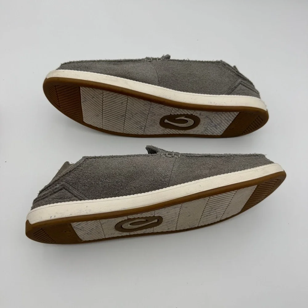OluKai Kakaha Nia Mens Grey Suede Leather Slip On Loafers Shoes 10557-AUAU Sz 11
